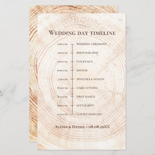 Rustic Wood Rings Wedding Day Tijdschema (Voorkant / Achterkant)