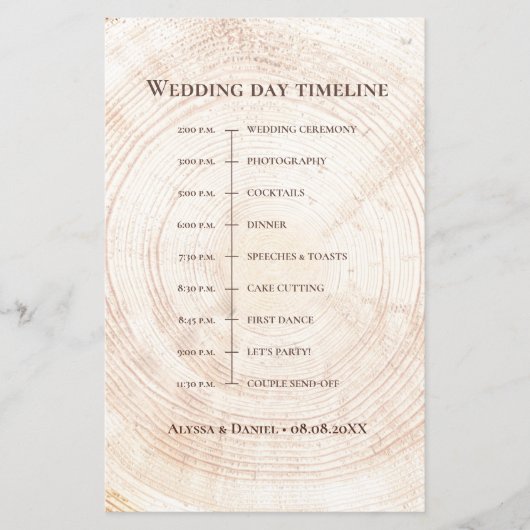 Rustic Wood Rings Wedding Day Tijdschema (Voorkant)