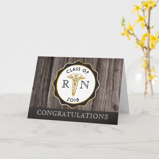 Rustic Wood RN Afstuderen Gefeliciteerd Kaart (Gele Bloem)