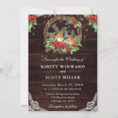 Rustic Wood Robin en Holly Christmas Wedding Kaart (Voorkant)