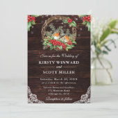 Rustic Wood Robin en Holly Christmas Wedding Kaart (Staand voorkant)