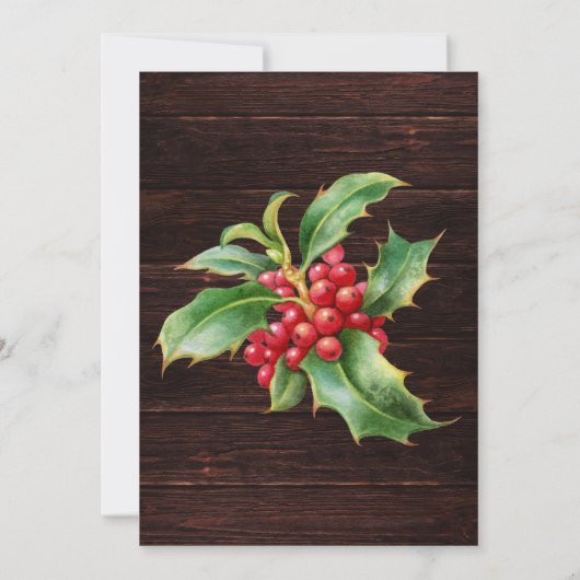 Rustic Wood Robin en Holly Christmas Wedding Kaart (Achterkant)
