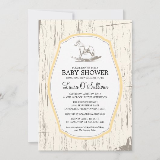 Rustic Wood Rocking Horse Baby shower Kaart (Voorkant)