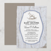 Rustic Wood Rocking Horse Baby shower Kaart (Voorkant / Achterkant)