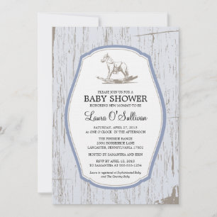 Rustic Wood Rocking Horse Baby shower Kaart