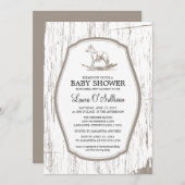 Rustic Wood Rocking Horse Baby shower Kaart (Voorkant / Achterkant)