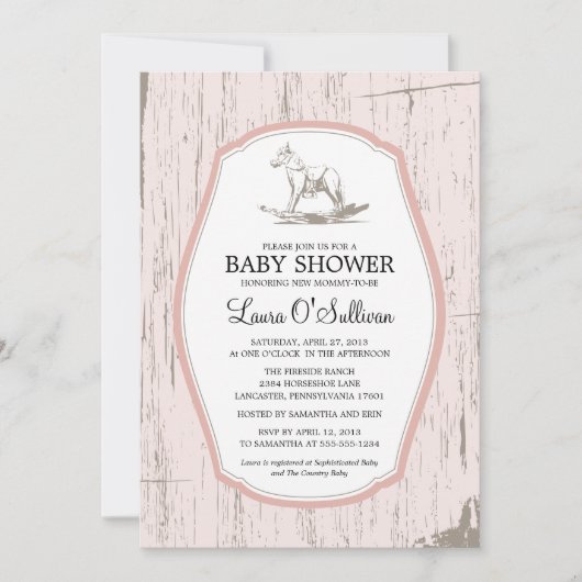 Rustic Wood Rocking Horse Baby shower Kaart (Voorkant)