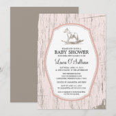 Rustic Wood Rocking Horse Baby shower Kaart (Voorkant / Achterkant)