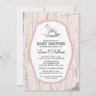 Rustic Wood Rocking Horse Baby shower Kaart