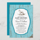 Rustic Wood Rocking Horse Baby shower Kaart (Voorkant / Achterkant)