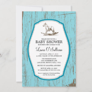Rustic Wood Rocking Horse Baby shower Kaart