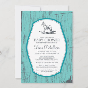 Rustic Wood Rocking Horse Baby shower Kaart