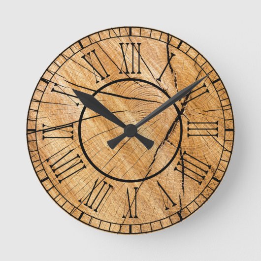 Rustic Wood Roman Numeral Ronde Klok (Voorkant)