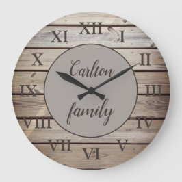 Rustic Wood Roman Numerals Familienaam Aangepast Grote Klok
