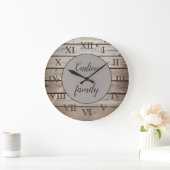 Rustic Wood Roman Numerals Familienaam Aangepast Grote Klok (Huis)