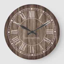 Rustic Wood Roman Numerals Land Farmhouse Naam Grote Klok
