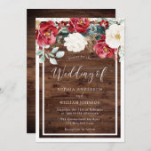 Rustic Wood Romantic Red Floral Wedding Kaart (Voorkant / Achterkant)
