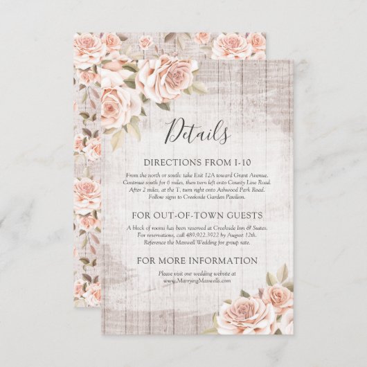 Rustic Wood & Romantic Roses Details / Instructies Informatiekaartje (Voorkant / Achterkant)
