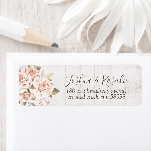 Rustic Wood & Romantic Rozen Shabby Chic Address Etiket (Insitu)