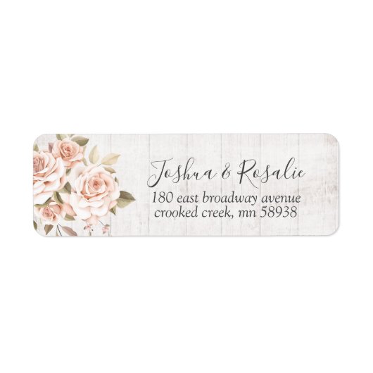Rustic Wood & Romantic Rozen Shabby Chic Address Etiket (Voorkant)