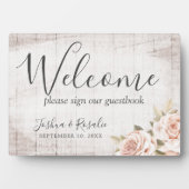 Rustic Wood Romantic Rozen Shabby Welcome Wedding Fotoplaat (voorkant)