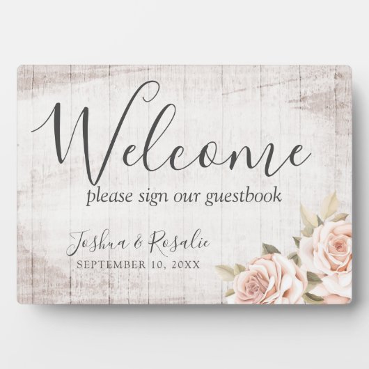 Rustic Wood Romantic Rozen Shabby Welcome Wedding Fotoplaat (voorkant)