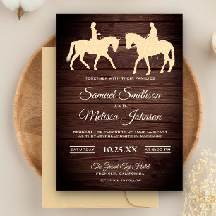 Rustic Wood Romantic Western Horse Riders Wedding Kaart