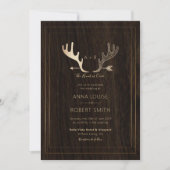 Rustic Wood Roos Gold Antlers Arrow Wedding Kaart (Voorkant)