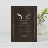 Rustic Wood Roos Gold Antlers Arrow Wedding Kaart (Staand voorkant)