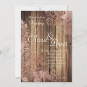 Rustic Wood Roos Lace Wedding Invitation Kaart (Voorkant)