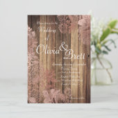 Rustic Wood Roos Lace Wedding Invitation Kaart (Staand voorkant)