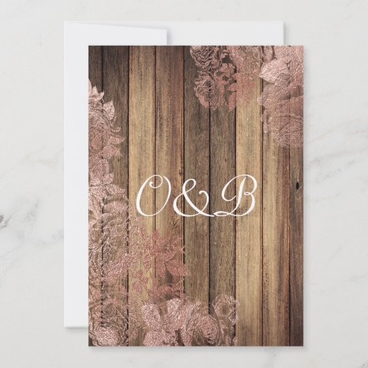Rustic Wood Roos Lace Wedding Invitation Kaart (Achterkant)