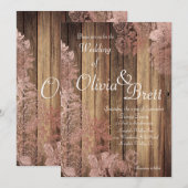 Rustic Wood Roos Lace Wedding Invitation Kaart (Voorkant / Achterkant)