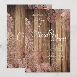 Rustic Wood Roos Lace Wedding Invitation Kaart