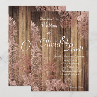 Rustic Wood Roos Lace Wedding Invitation Kaart