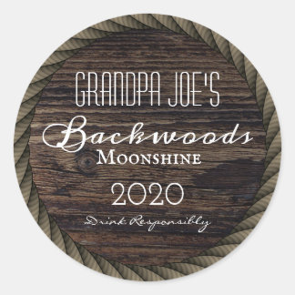 Rustic Wood & Rope, gepersonaliseerd Ronde Sticker