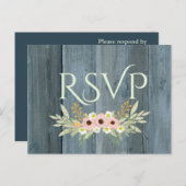 Rustic Wood Roze en Green Floral RSVP Uitnodiging Briefkaart (Voorkant / Achterkant)