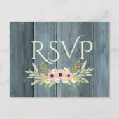 Rustic Wood Roze en Green Floral RSVP Uitnodiging Briefkaart (Voorkant)