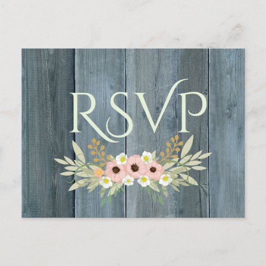 Rustic Wood Roze en Green Floral RSVP Uitnodiging Briefkaart (Voorkant)