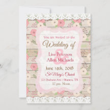 Rustic Wood roze en Tan Floral Wedding Invitation