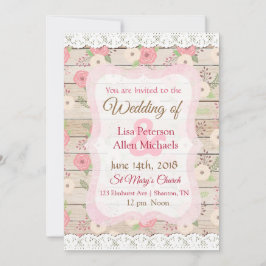 Rustic Wood roze en Tan Floral Wedding Invitation Kaart