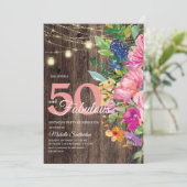 Rustic Wood Roze Floral String Lights 50 Fabulous Kaart (Staand voorkant)