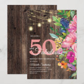 Rustic Wood Roze Floral String Lights 50 Fabulous Kaart (Voorkant / Achterkant)