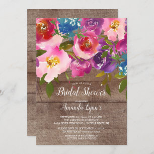 Rustic Wood Roze Flowers Bridal Shower Invitation Kaart