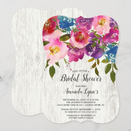 Rustic Wood Roze Flowers Bridal Shower Invitation Kaart (Voorkant / Achterkant)