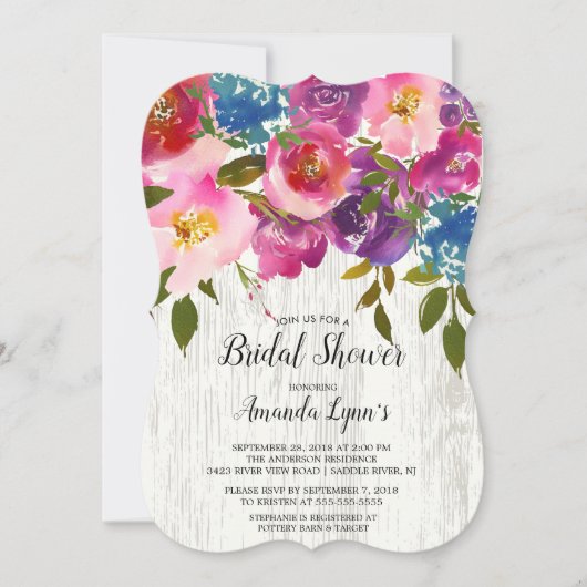 Rustic Wood Roze Flowers Bridal Shower Invitation Kaart (Voorkant)
