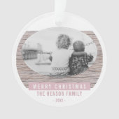 Rustic Wood Roze kerstfamilie Foto Ornament (voorkant)