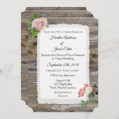 Rustic Wood roze Rose Elegant Wedding Invitation Kaart (Voorkant / Achterkant)