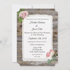 Rustic Wood roze Rose Elegant Wedding Invitation Kaart