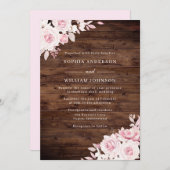 Rustic Wood roze Roses Blush Floral Wedding Kaart (Voorkant / Achterkant)